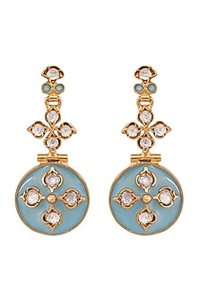 Gold Finish Crystal Handcrafted Enameled Earrings In Sterling Silver