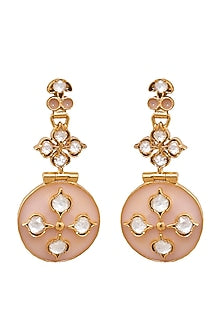 Gold Finish Crystal Enameled Earrings In Sterling Silver