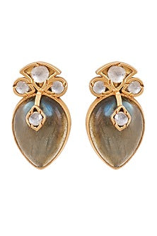 Gold Finish Crystal Stud Earrings In Sterling Silver