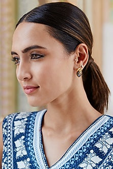 Gold Finish Crystal Stud Earrings In Sterling Silver
