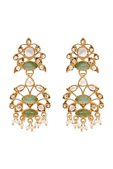 Gold Plated Ethnic Green Quartz Earrings