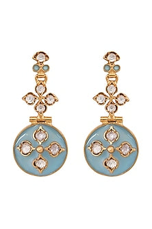 Gold Plated Aqua Enamel Earrings