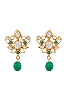 Gold Plated Green Quartz Enamel Earrings