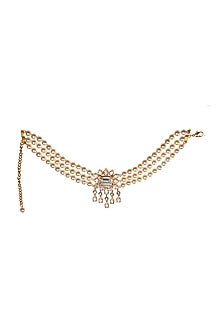 Gold Finish Pearl & Diamond Choker Necklace