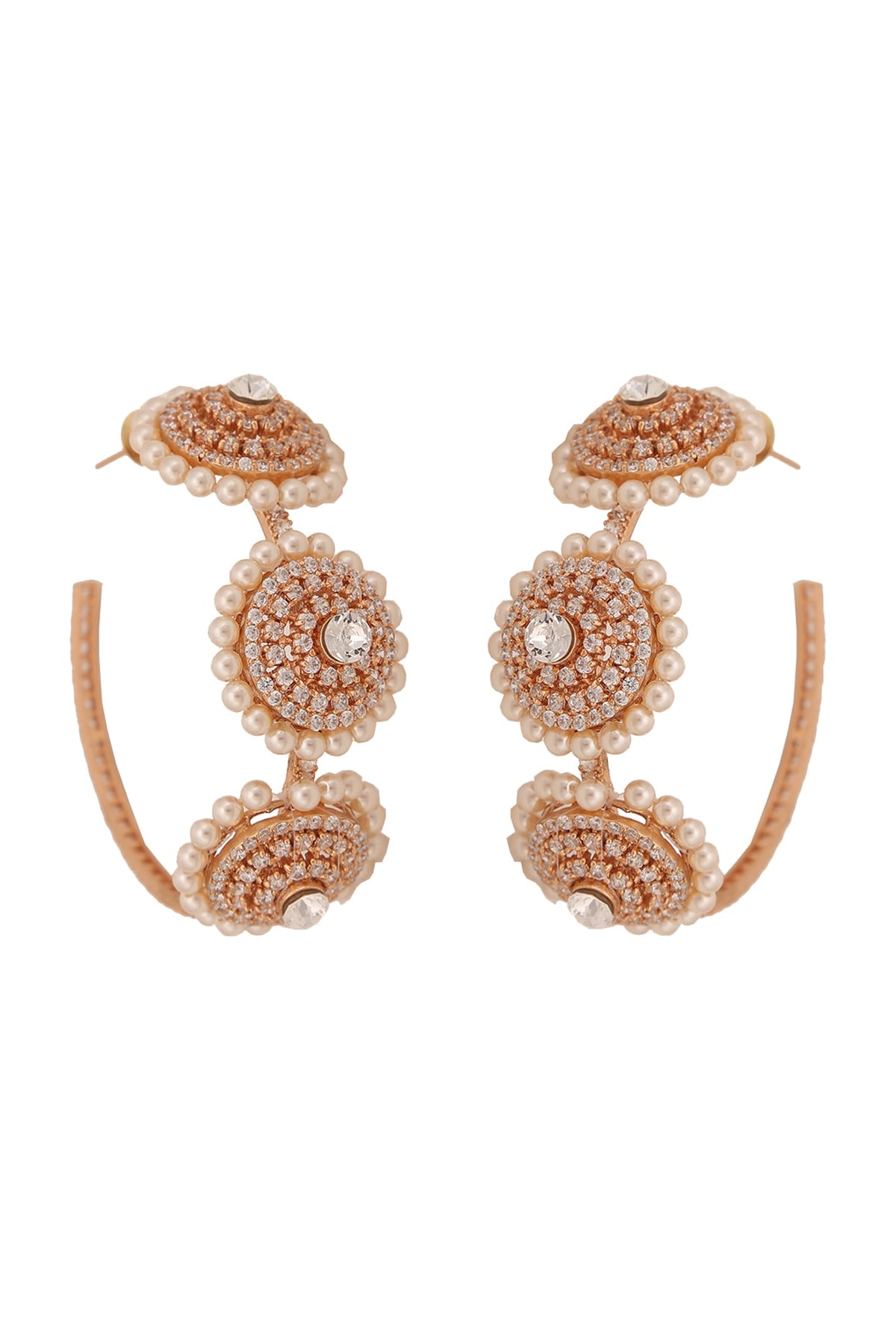 Gold Finish Pearl Hoop Earrings