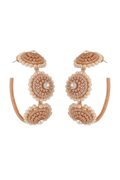 Gold Finish Pearl Hoop Earrings