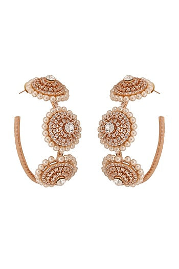 Gold Finish Pearl Hoop Earrings