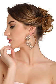 Gold Finish Pearl Hoop Earrings