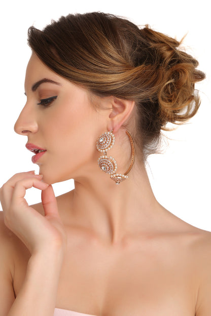 Gold Finish Pearl Hoop Earrings