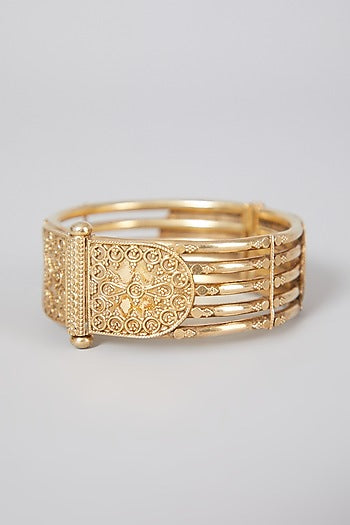 Gold Finish Kada Bangle In Sterling Silver