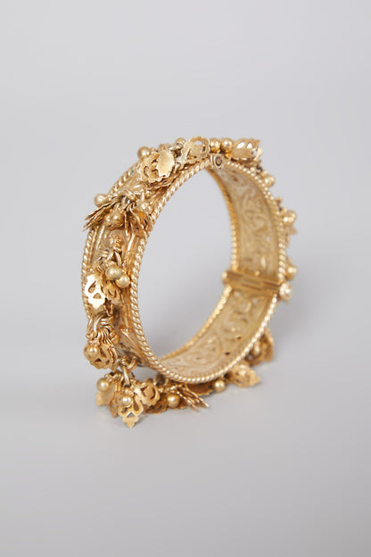 Gold Finish Motif Kada Bangle In Sterling Silver