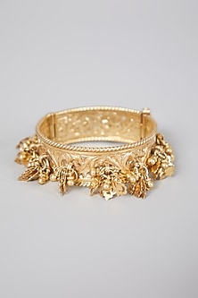 Gold Finish Motif Kada Bangle In Sterling Silver