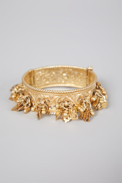 Gold Finish Motif Kada Bangle In Sterling Silver