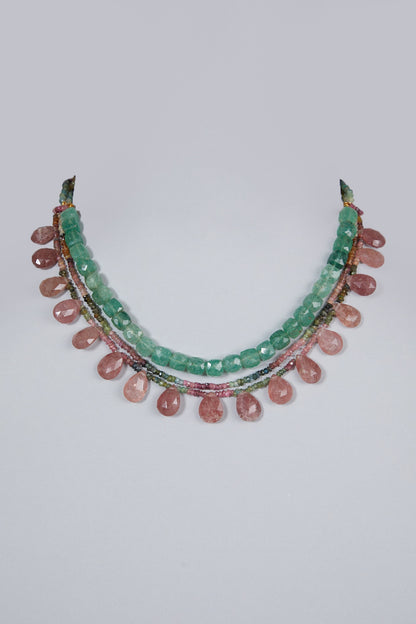 Pink & Green Gemstone Choker Necklace
