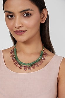 Pink & Green Gemstone Choker Necklace