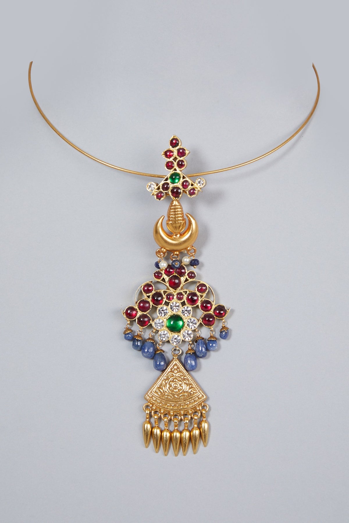 Gold Finish Sapphire Pendant Necklace