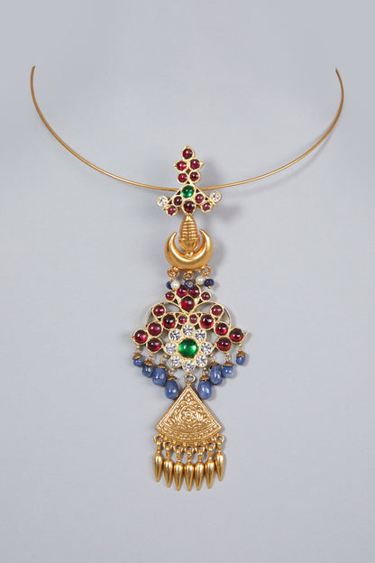 Gold Finish Sapphire Pendant Necklace