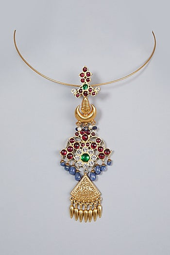Gold Finish Sapphire Pendant Necklace