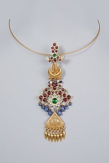 Gold Finish Sapphire Pendant Necklace