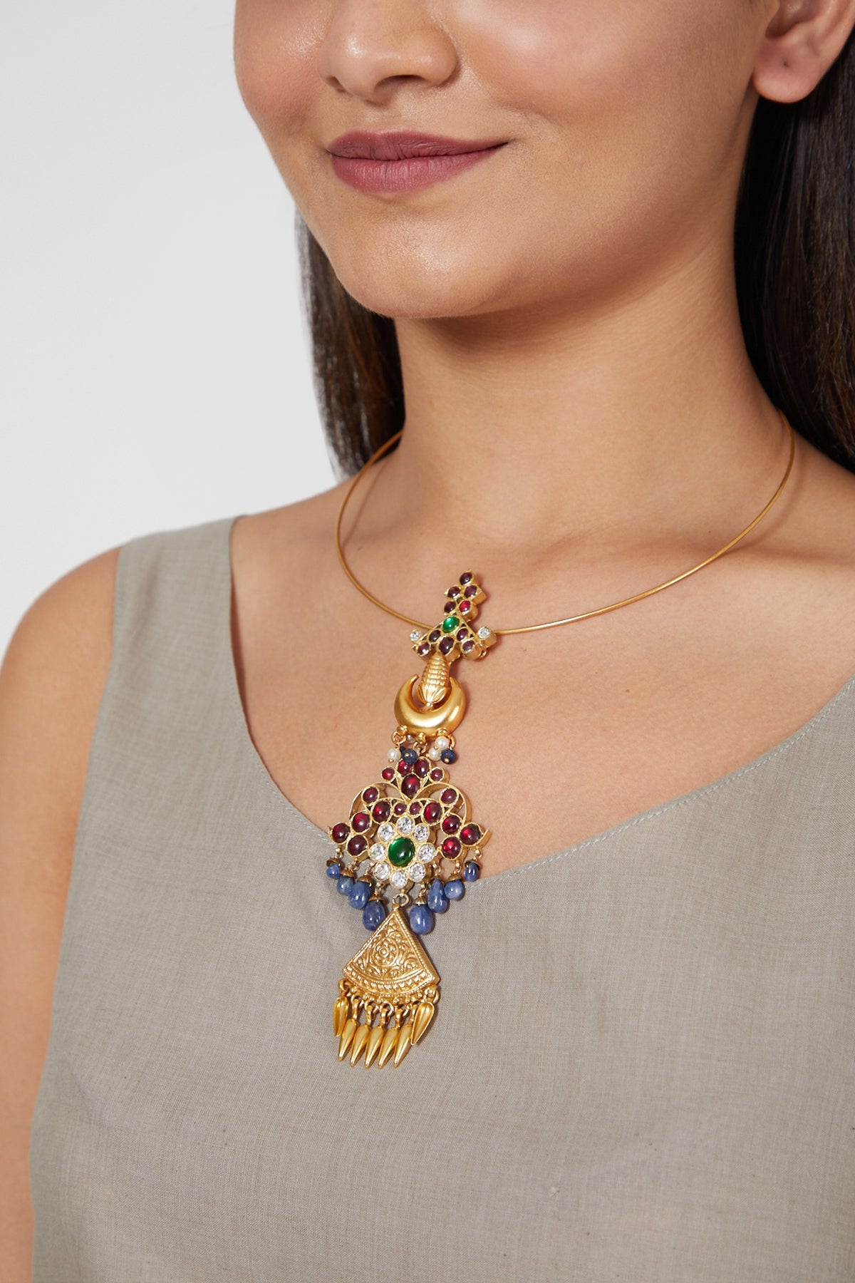 Gold Finish Sapphire Pendant Necklace