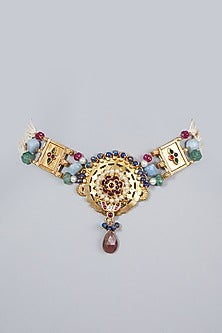 Gold Finish Emerald & Ruby Choker Necklace
