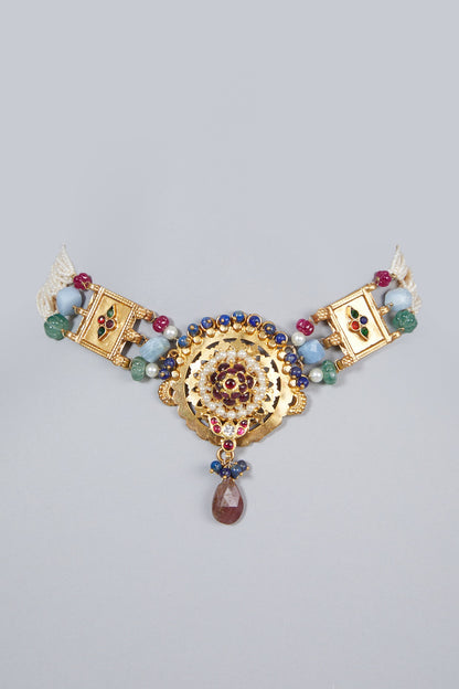 Gold Finish Emerald & Ruby Choker Necklace