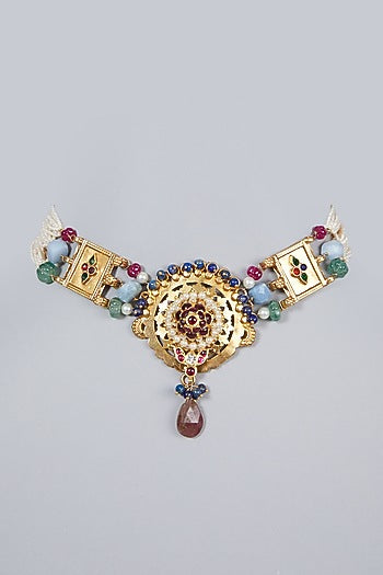Gold Finish Emerald & Ruby Choker Necklace