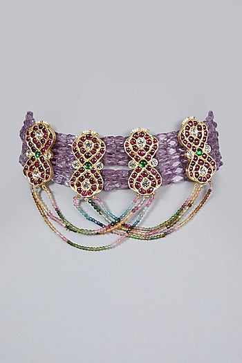 Gold Finish Amethyst Choker Necklace