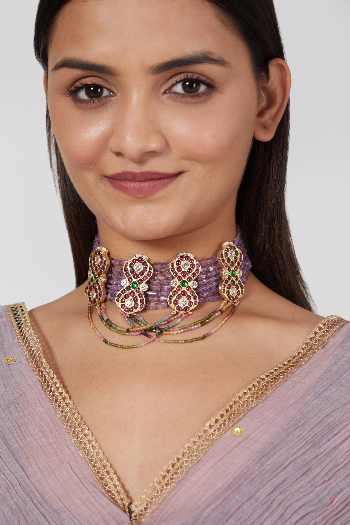 Gold Finish Amethyst Choker Necklace