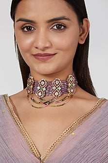 Gold Finish Amethyst Choker Necklace