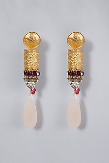 Gold Finish White Stone Earrings