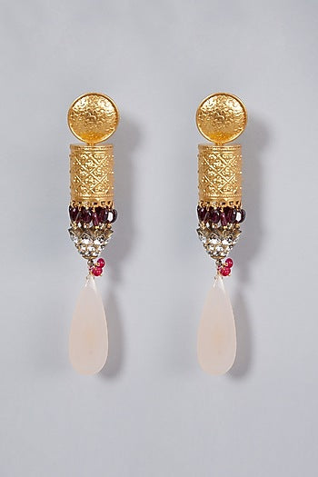 Gold Finish White Stone Earrings