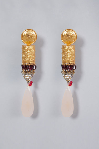 Gold Finish White Stone Earrings