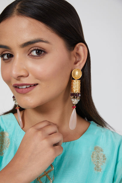 Gold Finish White Stone Earrings
