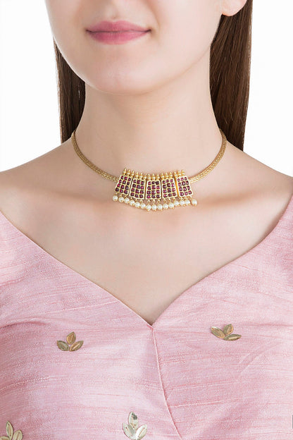 Gold Plated Poothali Necklace In Sterling Silver
