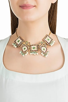 Gold Plated Kemp Stone Choker Necklace In Sterling Silver