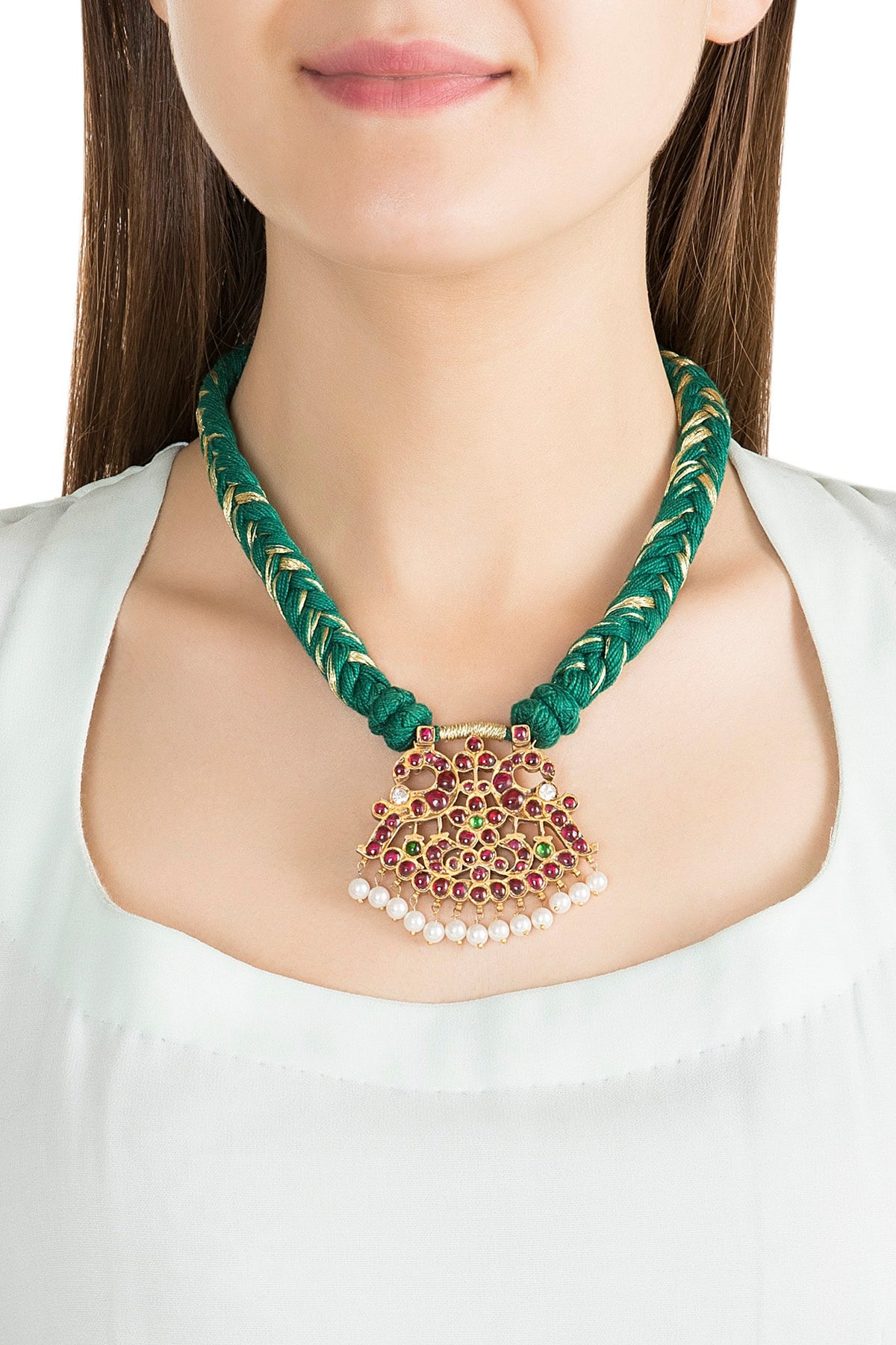 Gold Plated Kemp Stone Green Necklace In Sterling Silver