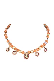 Gold Plated Kemp Stone & Beaded Necklace In Sterling Silver