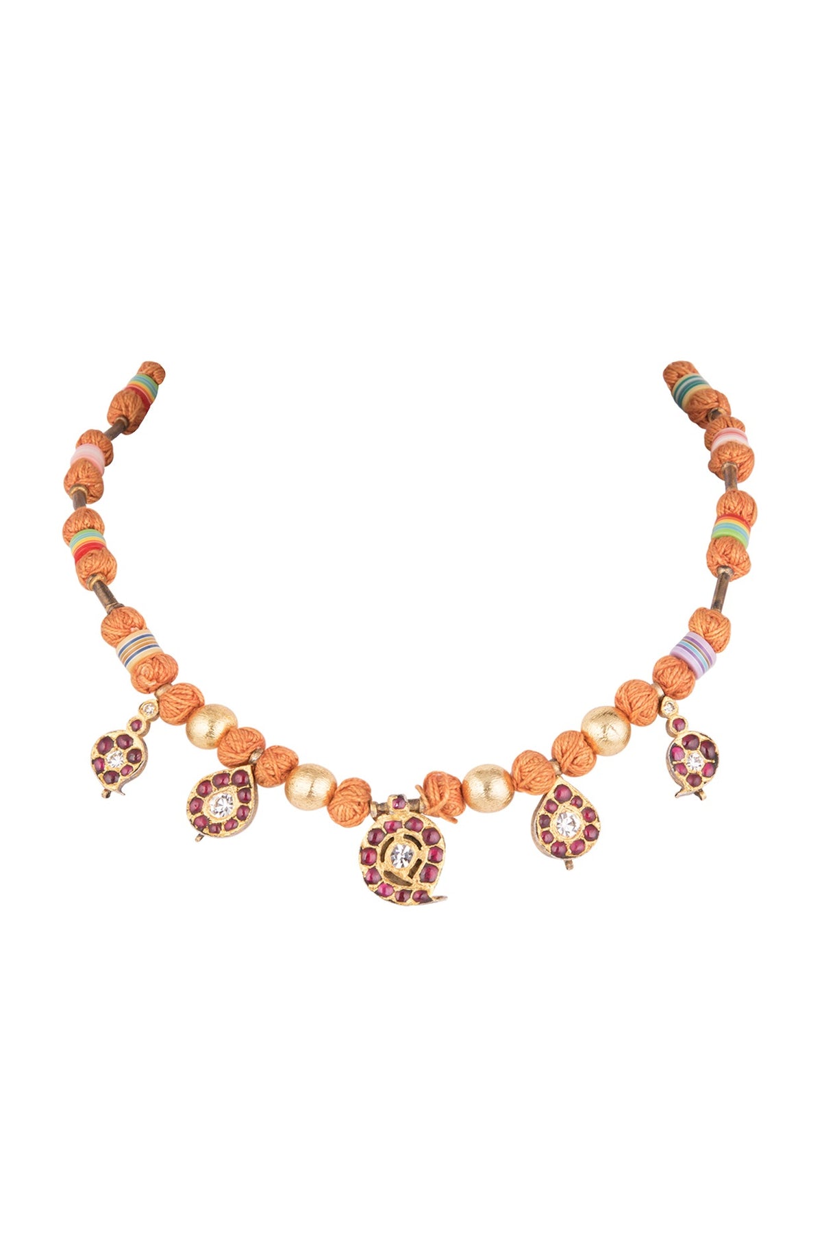 Gold Plated Kemp Stone & Beaded Necklace In Sterling Silver