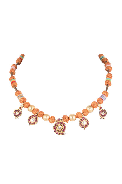 Gold Plated Kemp Stone & Beaded Necklace In Sterling Silver