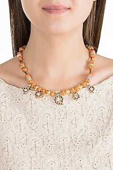 Gold Plated Kemp Stone & Beaded Necklace In Sterling Silver