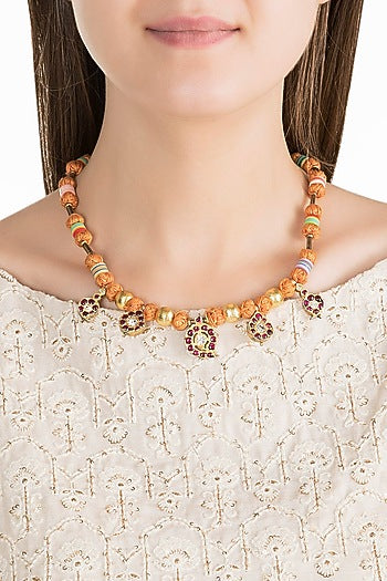 Gold Plated Kemp Stone & Beaded Necklace In Sterling Silver