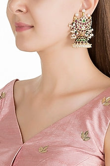 Gold Plated Kemp Stone Chandrabali Jhumka Earring In Sterling Silver