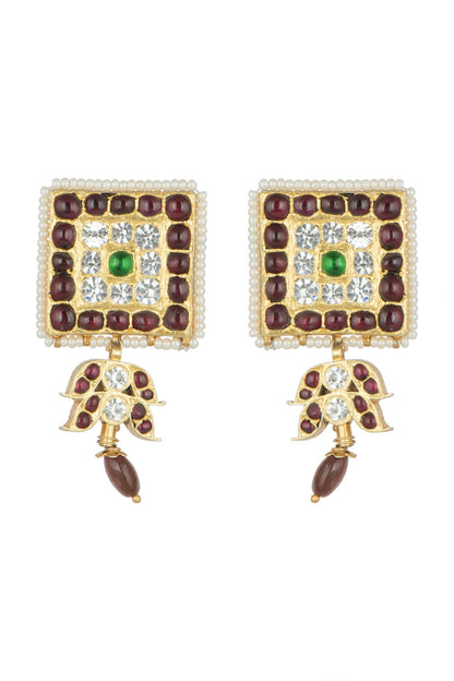 Gold Plated Precious & Semi-Precious Stones Handcrafted Earrings