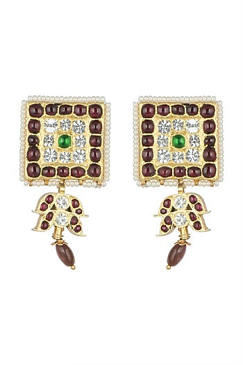 Gold Plated Precious & Semi-Precious Stones Handcrafted Earrings