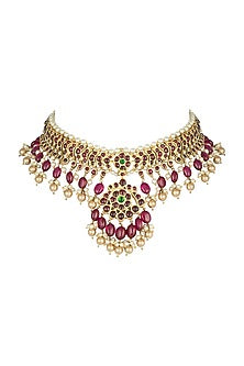 Gold Plated Precious & Semi-Precious Pearls Choker Necklace