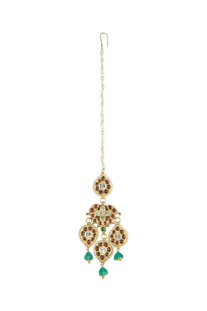 Gold Plated Semi-Precious & Precious Stones Maang Tikka