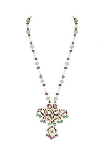 Gold Plated Kempstone & Pearl Necklace In Sterling Silver