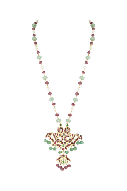 Gold Plated Kempstone & Pearl Necklace In Sterling Silver