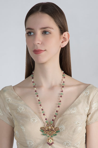 Gold Plated Kempstone & Pearl Necklace In Sterling Silver